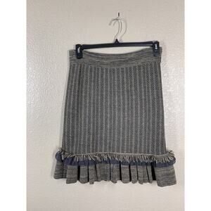 Bryan Bradley Wool Blend Skirt Small S Fringe Ruffle Hem Retro Dark Academia